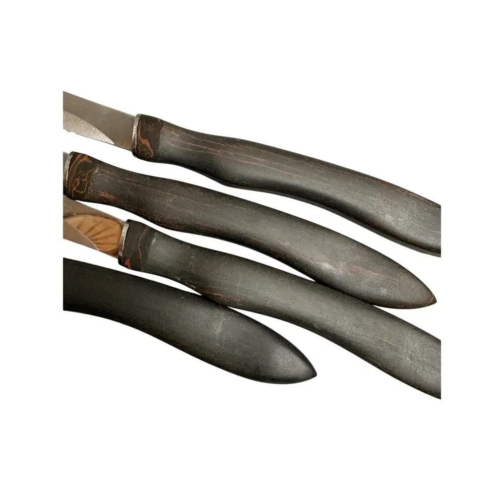 Vintage Set of 7 CUTCO 1058 Serrated Steak Knives In Wooden Box Bakelite Swirl
